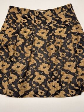 LOFT Black and Gold Floral A-Line Skirt